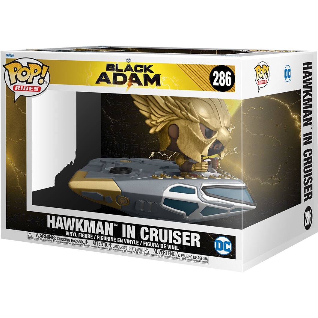 Boîte d'emballage officielle FUNKO POP de Black Adam et Hawkman Cruiser avec logo DC Comics