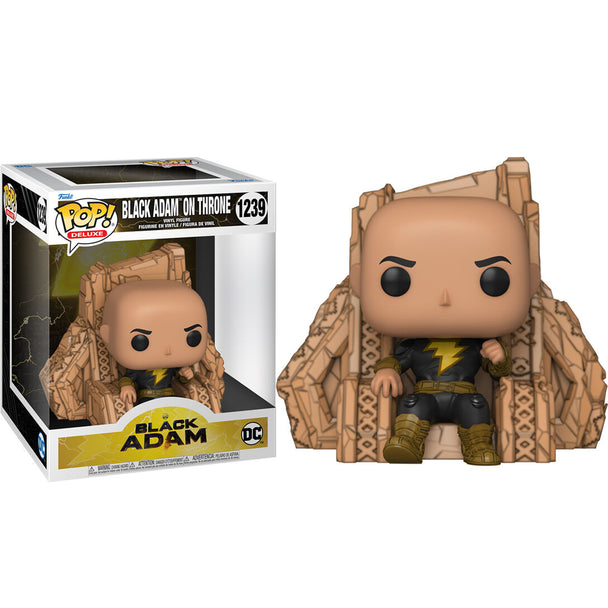 Figurine POP Black Adam de face, assis sur son trône avec détails précis et couleurs vives FUNKO DC Comics