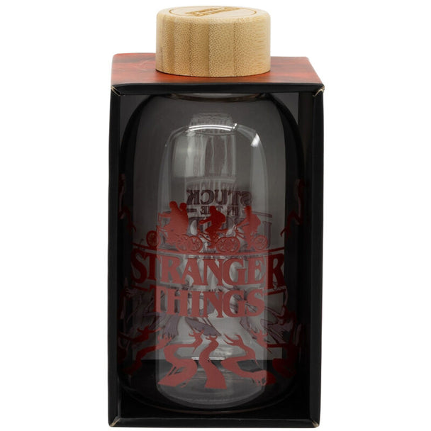 Gourde en verre borosilicate Stranger Things 620ml avec bouchon hermétique sur fond blanc