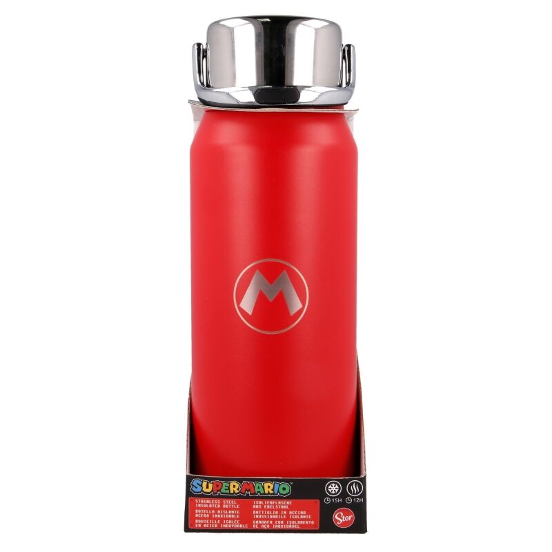 Gourde inox Nintendo Super Mario Bros 505ml vue de face avec logo coloré sur fond blanc