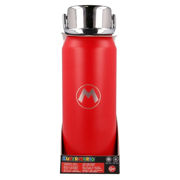 Gourde inox Nintendo Super Mario Bros 505ml vue de face avec logo coloré sur fond blanc