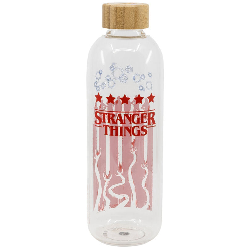 Vue rapprochée du bouchon hermétique de la bouteille en verre Stranger Things, sans BPA et réutilisable