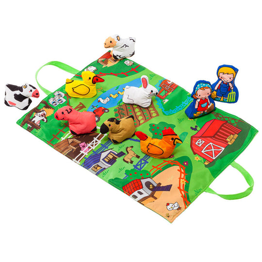 Illustration des sept animaux de la ferme sur le tapis de jeu éducatif MOLTO