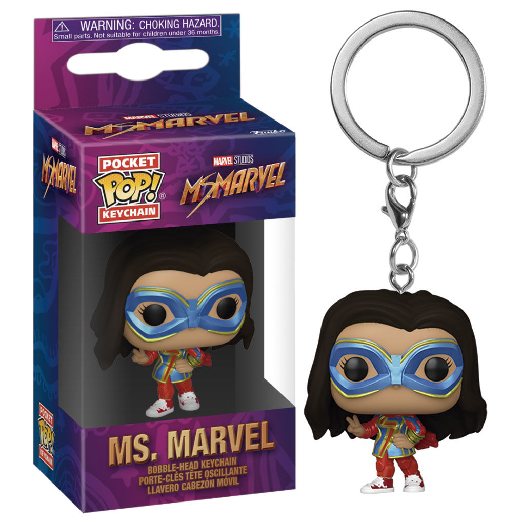 Porte-clés Pocket POP Marvel Ms. Marvel vue de face avec détails colorés et expression dynamique