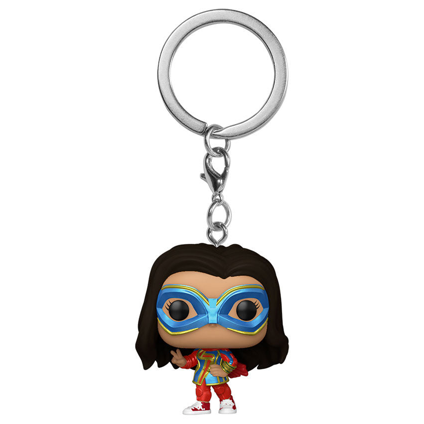 Zoom sur le porte-clés Funko Ms. Marvel montrant la finition soignée et le design miniature