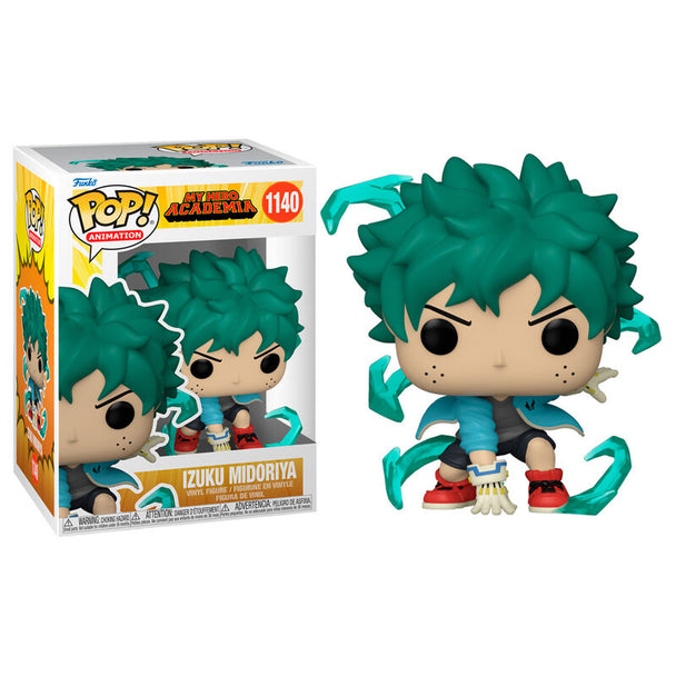 Figurine Funko POP Izuku Midoriya de My Hero Academia, vue de face avec détails précis de la tenue verte et du masque
