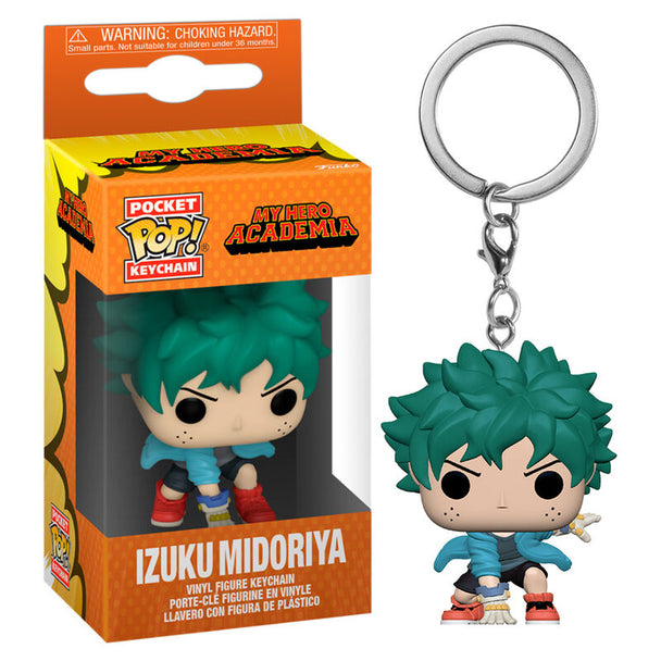 Porte-clés FUNKO Pocket POP Izuku Midoriya en gros plan avec couleurs vives et détails précis