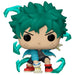 Figurine Izuku Midoriya Funko POP vue de côté montrant la posture dynamique et les détails du visage expressif