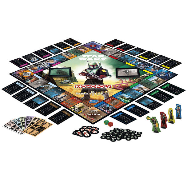 Plateau de jeu Monopoly Star Wars avec illustrations de Boba Fett et éléments du film