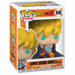 Vue rapprochée de la figurine Funko POP Goku Super Saiyan avec détails sur la coiffure dorée et l'onde énergétique bleue.