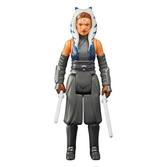 Figurine Ahsoka Tano articulée posée avec accessoires sur fond neutre, édition HASBRO 9,5cm