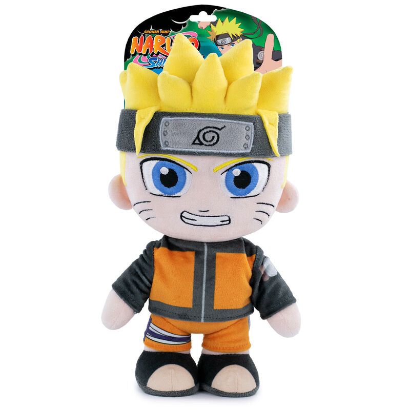 Peluche Naruto Uzumaki 27cm officielle PIERROT, représentant le personnage emblématique de Naruto Shippuden avec détails soignés et tissu doux.