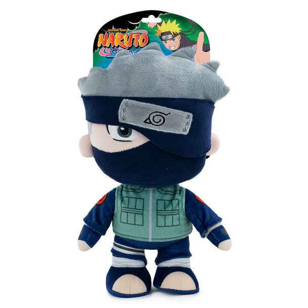 Peluche Kakashi Hatake de Naruto Shippuden de 27 cm, vue de face avec détails précis du visage et tenue ninja.