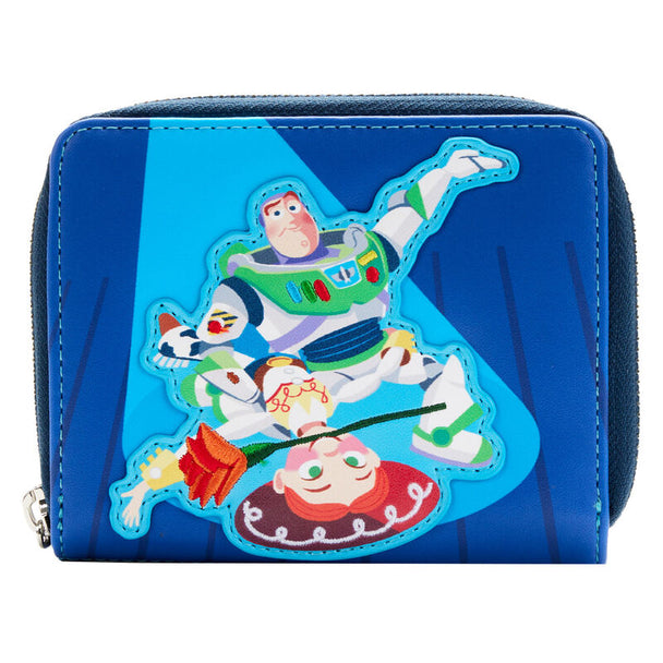 Portefeuille Loungefly Toy Story avec Jessie et Buzz Lightyear vu de face, détails brodés et imprimés colorés