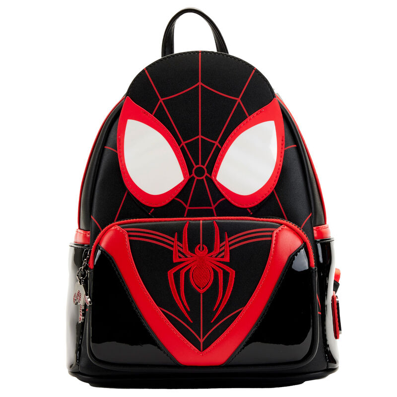 Sac à dos Loungefly Marvel Spider-Man Miles Morales vue de face avec détails en cuir vegan et appliqués nacrés