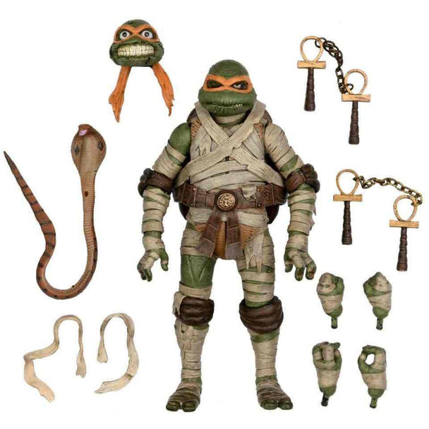 Figurine Michelangelo Tortues Ninja version Momie de 18cm avec détails articulés et accessoires