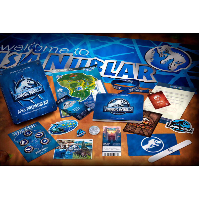 Pass VIP, bracelet d'accès et jeton métal Jurassic World inclus dans le kit collector Apex Predator
