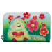 Portefeuille Loungefly Bugs Life vu de face avec fermeture éclair argentée et design floral