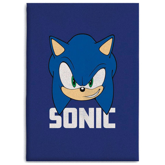 Plaid polaire Sonic The Hedgehog bleu et blanc, dimensions 100x140cm, design officiel SEGA, parfait pour se réchauffer avec style.
