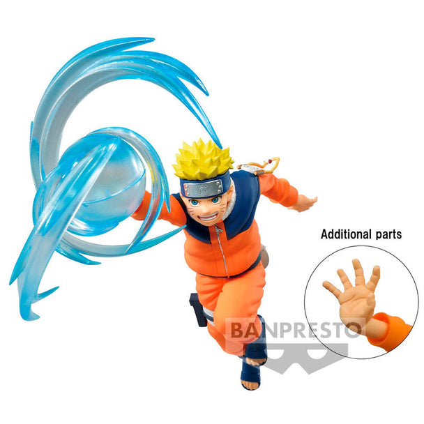 Profil gauche de la figurine Naruto Uzumaki en PVC montrant son costume et posture dynamique