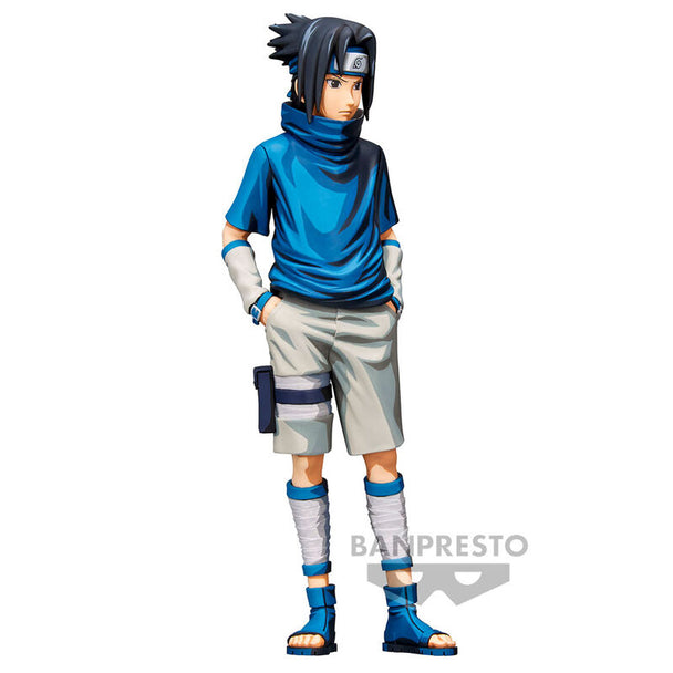 Détail du visage expressif de la figurine Sasuke Uchiha manga par BANPRESTO