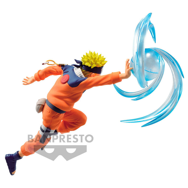 Figurine Naruto Uzumaki Effectreme posée sur un socle, visible de dos avec détails du manteau