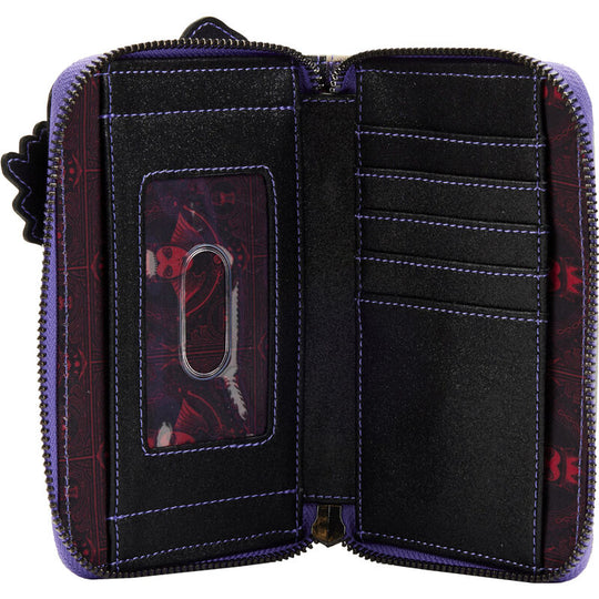 Vue arrière du portefeuille Loungefly Disney Reine Maléfique montrant le cuir vegan et la fermeture zip