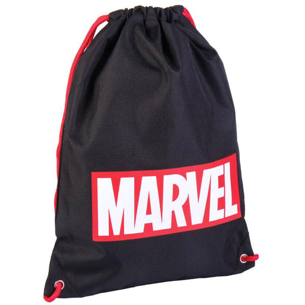 Détail du sac gym Marvel Logo montrant la qualité des matériaux et la fermeture pratique