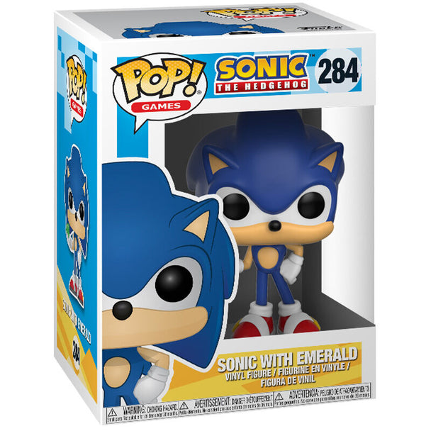 Figurine Funko POP Sonic en vinyle bleu avec Émeraude verte dans boîte cadeau