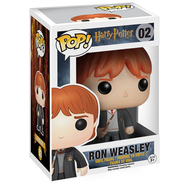 Figurine POP Ron Weasley de 9 cm en vinyle par FUNKO, vue de face avec détails du visage et costume