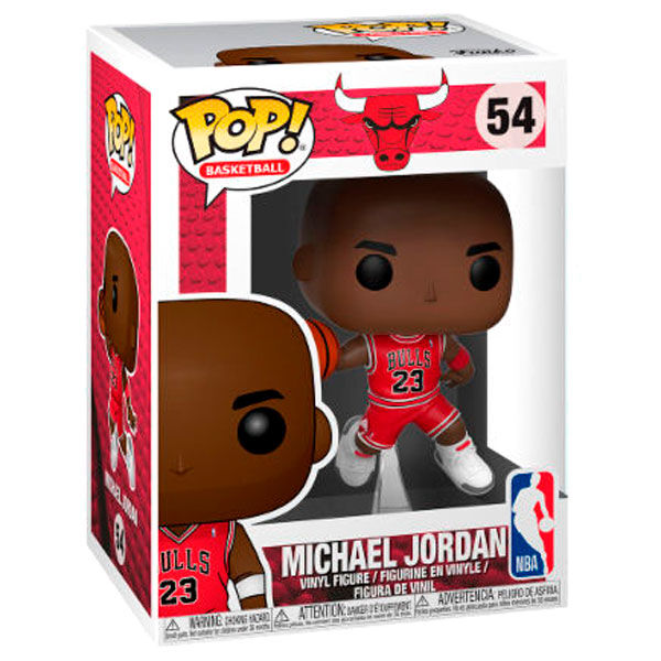 Détail de la figurine Funko POP Michael Jordan NBA Bulls, montrant le vinyle de 9cm et la boîte collector