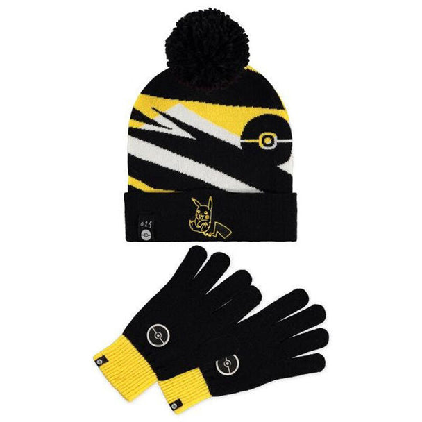 Ensemble bonnet et gants Pikachu DIFUZED avec motifs jaunes et noirs pour l'hiver