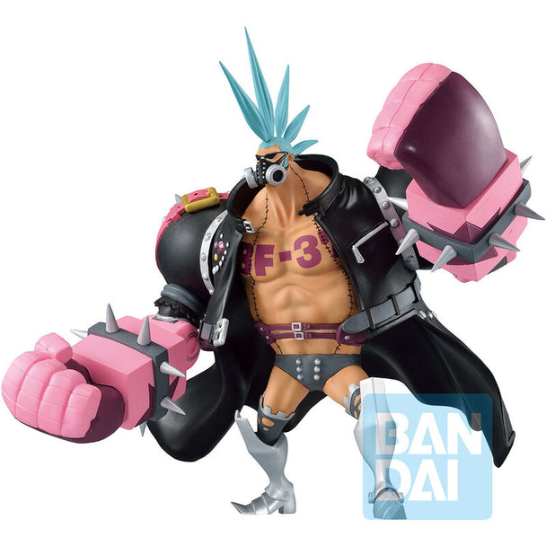 Vue rapprochée de la figurine BANPRESTO Franky Ichibansho avec ses couleurs vives et finitions précises