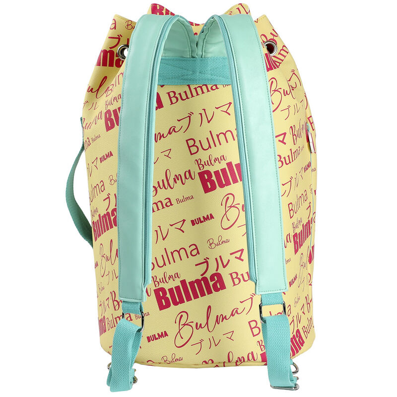 Sac à dos Dragon Ball Bulma posé sur une table, mettant en avant ses dimensions et sa texture résistante