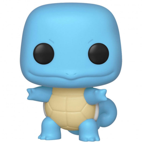 Vue de face détaillée de la figurine Funko POP Squirtle en vinyle bleu et orange