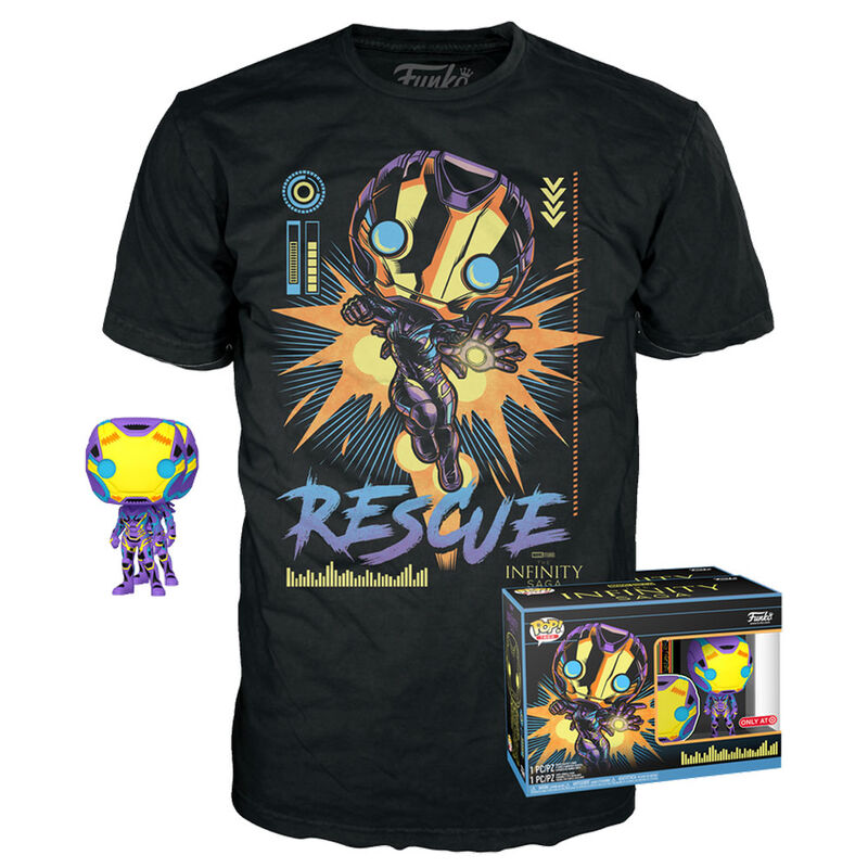 Set exclusif Marvel Avengers Rescue comprenant une figurine POP FUNKO et un t-shirt officiel Marvel Avengers.
