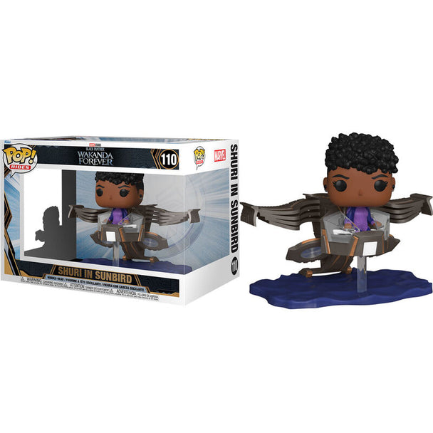 Figurine Funko POP de Shuri en costume Sunbird de Black Panther Wakanda Forever, vue avant dans sa boîte vitrine