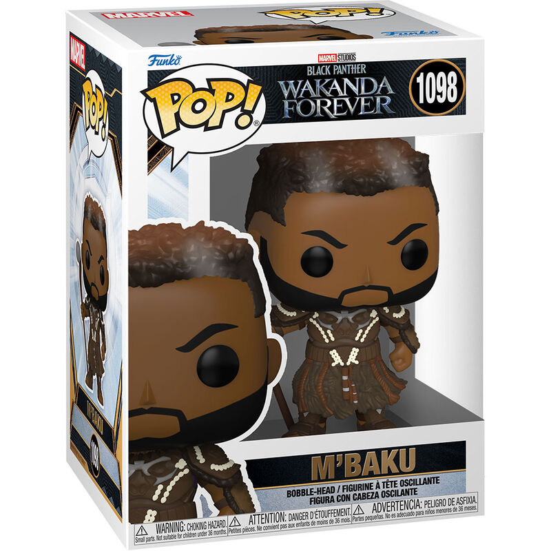 Vue latérale de la boîte vitrine contenant la figurine Funko POP Black Panther Wakanda Forever M Baku, idéale pour collection