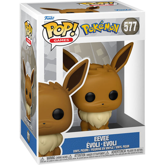 Vue arrière de la boîte de la figurine Funko POP Pokémon Eevee avec logo officiel FUNKO