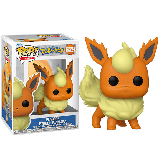 Figurine Funko POP Flareon Pokémon de 9 cm dans sa boîte vitrine officielle, vue de face