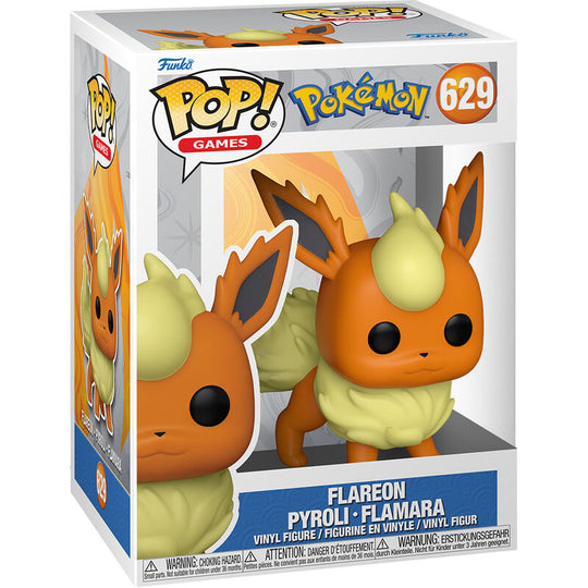 Emballage collector de la figurine Funko POP Flareon Pokémon avec fenêtre transparente