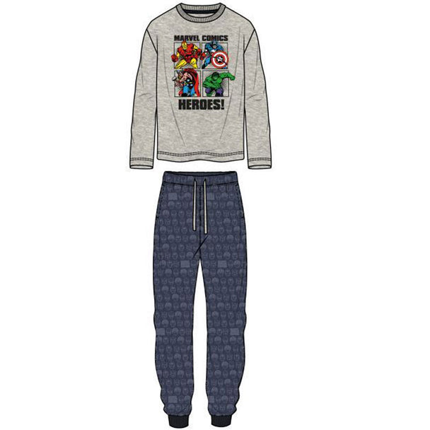 Pyjama adulte Marvel Avengers en coton 100%, présenté dans sa boîte, disponible en plusieurs tailles.