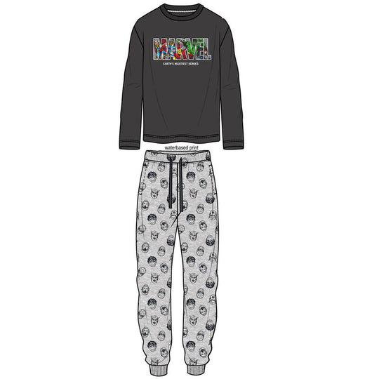 Pyjama adulte Marvel Avengers en coton 100%, présenté dans sa boîte, disponible en plusieurs tailles.