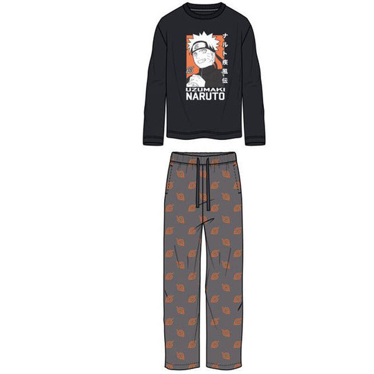 Pyjama adulte Naruto Shippuden en coton 100% blanc avec motifs, présenté dans sa boîte d’origine.