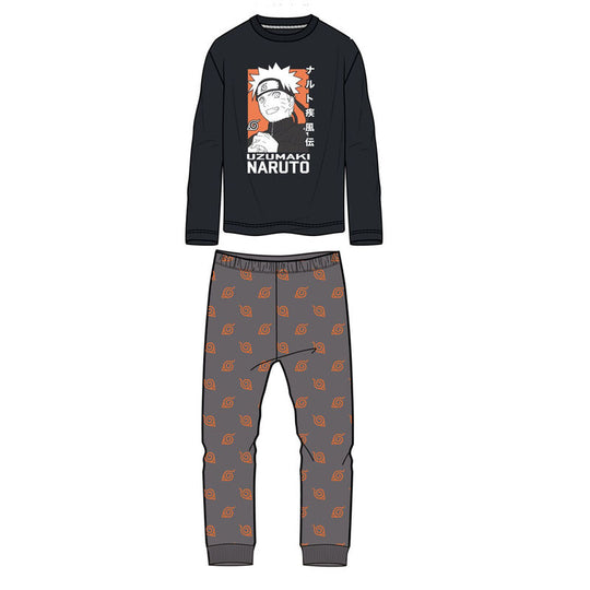 Pyjama Naruto Shippuden pour enfant en coton 100%, taille 8 à 12 ans, présenté dans sa boîte d'origine PIERROT.