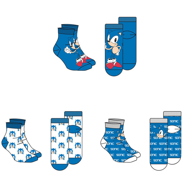 Détail des motifs colorés et originaux des chaussettes Sonic The Hedgehog du pack adulte