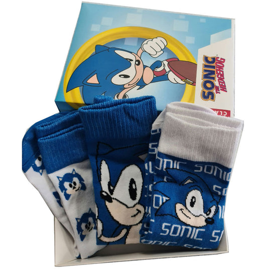 Pack de 3 chaussettes Sonic The Hedgehog pour adultes, tailles 39-45, présentation en boîte