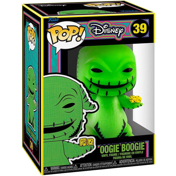 Vue rapprochée de la figurine Funko POP Oogie Boogie avec détails précis du personnage emblématique du film Disney