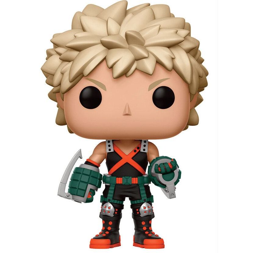 Vue rapprochée de la figurine Funko POP Katsuki Bakugo, montrant les détails du personnage emblématique de My Hero Academia.