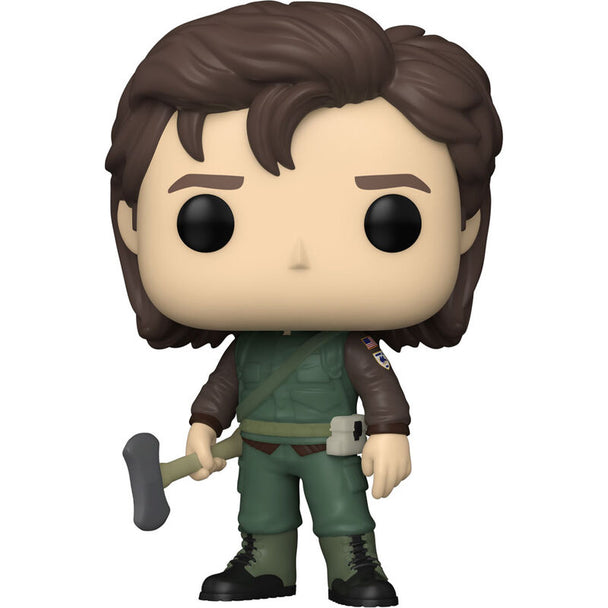 Vue rapprochée de la figurine Funko POP Steve Hunter avec détails précis et emballage fenêtre